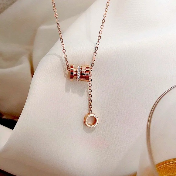 NWT rose gold titanium steel CZ pendant and necklace - Picture 2 of 4